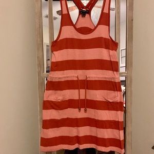 Cotton Orange Stripe Tie Waist Racerback Dress